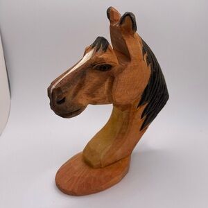 VTG Western Wooden Hand Carved Horse Glasses Holder Horse Retro Equestrian Decor